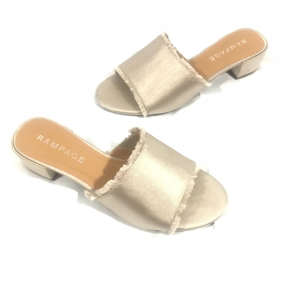 NWT [Rampage] Blush Pink Satin Fringe Mule Heels
